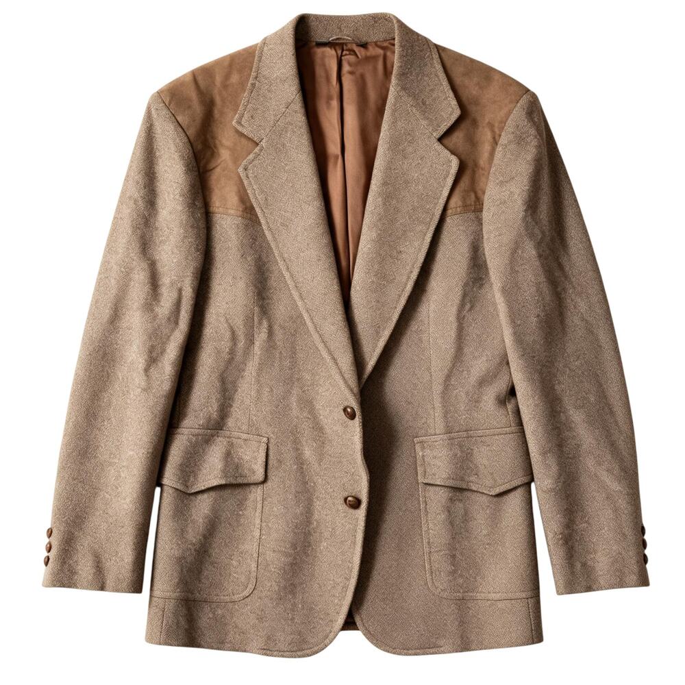 Vintage Pendleton 100% Wool Western Blazer Jacket Brown Size 42 USA Leather Trim